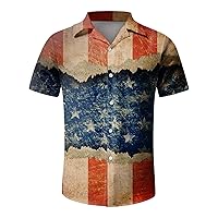 Independence Day Shirt for Men Casual Button Down Short Sleeve Shirt Hawaiian 4th July Patriotic Blouse