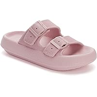 WHITIN Slides for Women Men Double Buckle Adjustable Thick Sole Pillow Slippers Bathroom Sandals