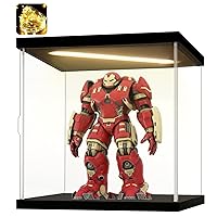 Acrylic Display Case for Collectibles Clear Acrylic Boxes for Display Action Figures Dolls Lighted Baseball Trophy Display Case Home Storage Box(Black-Solid Yellow; 7.9*7.9*7.9 inch)