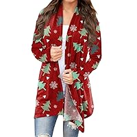Women's Coats And Jackets Chirstmas Print Long Sleeve Front Cardigan Printed Top Lightweight Jacket, S-3XL