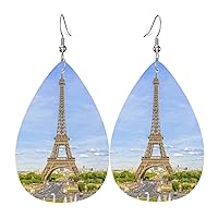 Tower Paris Faux Leather Earrings Lightweight Teardrop Dangle Earrings For Women Girls