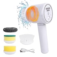 Electric Spin Scrubber, Power Cleaning Brush with 4 Replaceable Cleaning Heads, Multifunctional Automatic Scrubber Brush, Perfect for Cleaning Bathrooms, Kitchen, Showers, Tile, Cars (White)