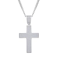 Moissanite Cross Necklace for Men,18K White Gold Over 925 Sterling Silver Hip Hop Pendant Necklace For Boyfriend, Brilliant Lab Grown Diamond Rope Chain