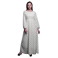 Bimba Polyester Georgette Print Women's Long Sleeve Maxi Dress Elastic Waist Casual Summer Maxi Dress