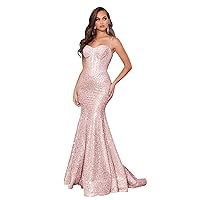 Sparkly Sequin Prom Dresses for Women Mermaid Long Spaghetti Straps Formal Evening Party Gowns