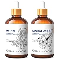 HIQILI Myrrh Essential Oil and Sandalwood Essential Oil, 100% Pure Natural for Diffuser - 3.38 Fl Oz