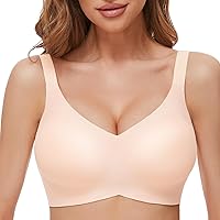 Wireless Bras for Women No Underwire Full Coverage Bralettes for Women V Neck Smooth Everyday Bras with Extender-Beige, 3XL
