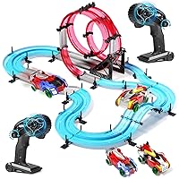 Slot Car Race Track Sets,Electric Race Car Track with 2 High-Speed Slot Cars & Hand Controllers,Dual Remote Control Circular Overpass Track Toy,Birthday Gifts Toys for Boys Age 6 7 8-12 Years Old