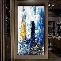 HOLEILUCK Large Modern Wall Art Gold Oil Painting Blue Abstract Poster Wall Pictures for Living Room Home Decor Picture 50x75cm/20x30inch With-Black-Frame