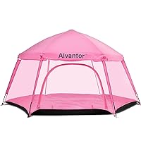Alvantor Kids Playpen Play Yard Space Canopy Fence Pin 6 Panel Pop Up Foldable and Portable Infants Babies Pets Lightweight Safe Indoor Outdoor 7'x7'x44 Pink