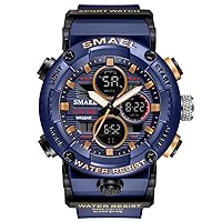 SMAEL 8038 Sport Watch Men Waterproof LED Digital Watches Stopwatch Big Dial Clock for Male Relogio Masculino Men Watches Quartz (Blue)