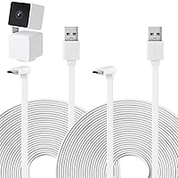 2Pack 25FT/7.5M Power Extension Cable Compatible with WYZE Cam Pan V3, 90 Degree Micro USB Extension Charging Cable for Your WYZE Cam Pan V3 Continuously, L-Shaped Flat Power Cord-White