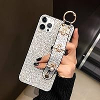 Guppy Compatible with iPhone 13 Pro Max Bling Lattice Case Luxury Glitter Sparkle Grid Sequin with Bee Wrist Hand Strap Kickstand Bracket Soft Protective Bumper Case for Woman Girls 6.7 inch Silver