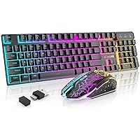 XINMENG Wireless Gaming Keyboard and Mouse USB/Type-C Dual Receiver, Rechargeable Long Battery Life, Rainbow Backlit Mechanical Feel Keyboard and Adjustable DPI Mice, for PC,Mac,Laptop,PS4,PS5,Xbox\