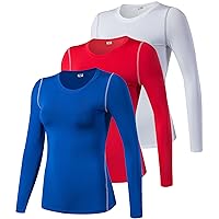 3 Pack Women's Long Sleeve Shirts UPF 50+ Sun Protection Compression Shirts Dry-Fit Athletic T-Shirts Gym Running Tops