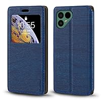 for Fairphone 4 Case, Wood Grain Leather Case with Card Holder and Window, Magnetic Flip Cover for Fairphone 4 (6.3”) Blue