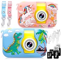 2Pcs Kids Camera,ARNSSIEN 180° Flip Lens Camera for Kid,2.4in Digital Camera with Silicone Case,Child Selfie Camera for 3 4 5 6 7 8 9 10 Year-Old Girl Boy Christmas Birthday Gift Toddler Camera Toy