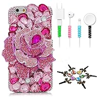 STENES Bling Case Compatible iPhone 11 - Stylish - 3D Handmade [Sparkle Series] Big Rose Flowers Design Cover with Cable Protector [4 Pack] - Pink