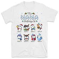 Grandma with Grandkids Name Christmas Personalized T Shirt, This Grandma Belongs to Grandkids Penguin Shirt, Custom Christmas Nana Shirt, Cute Penguin Christmas Women Men Tee