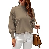 WEACZZY Women's 2024 Fall Fashion Casual Sweaters Mock Neck Long Lantern Sleeve Lightweight Knit Pullover Sweater Tops