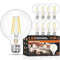 8-Pack LED Bathroom Light Bulbs 60W Equivalent, 4000K Natural Daylight, G25 Globe Edison Light Bulbs E26 Base, 6W Round Vanity Light Bulb with Filament Clear Glass, 600LM, 120V, Non-dimmable