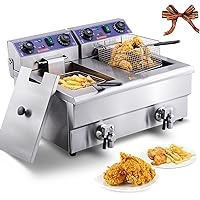 VEVOR Commercial Electric Deep Fryer, 24L 3000W w/Dual Removable Basket, Stainless Steel Electric Countertop Fryer w/Time Control and Oil Filtration, Deep Fryer for Commercial Restaurant Use, Silver