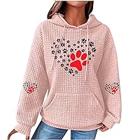 Womens Cute Sweatshirt Trendy Love Heart Dog Paw Print Hoodies Long Sleeve Pullover Tops with Pocket