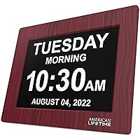 American Lifetime 【New 2023】 Dementia Clock Large Digital Clock for Seniors, Digital Clock Large Display with Custom Alarms, Clock with Day & Date for Elderly, Large Number Digital Clock Mahogany