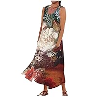 Summer Dresses for Women 2024 Plus Size Black Printed Maxi Sundresses Flower Girl Beach Linen Dress for Women Summer