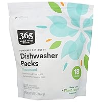 365 by Whole Foods Market, Detergent Dish Pods Powdered Unscented 18 Count, 9.5 Ounce