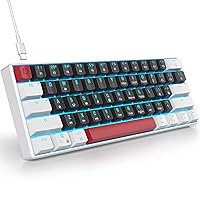 60 Percent Mechanical Keyboard Mini Gaming Keyboard 60% with Red Switch Wired Type-C Cable Mini Keyboard with LED Backlight for Laptop/PC/PS5/PS4/Xbox Gamer(White-Black)