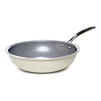Goodful Ceramic Nonstick Wok, Dishwasher Safe Pots and Pans, Comfort Grip Stainless Steel Handle, Made without PFOA, Stir Fry Pan, 11-Inch, Cream