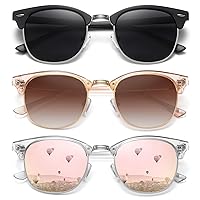 Retro Semi Rimless Polarized Sunglasses for Women Men Trendy Mirror Lens Driving Sun Glasses 3 Pack