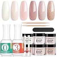 AZUREBEAUTY All Season Nude Skin Glitter 4 Colors Dipping Powder & 2 Combined into 1 Dip Powder Base & Top Coat with Activator Dip Powder Liquid Set