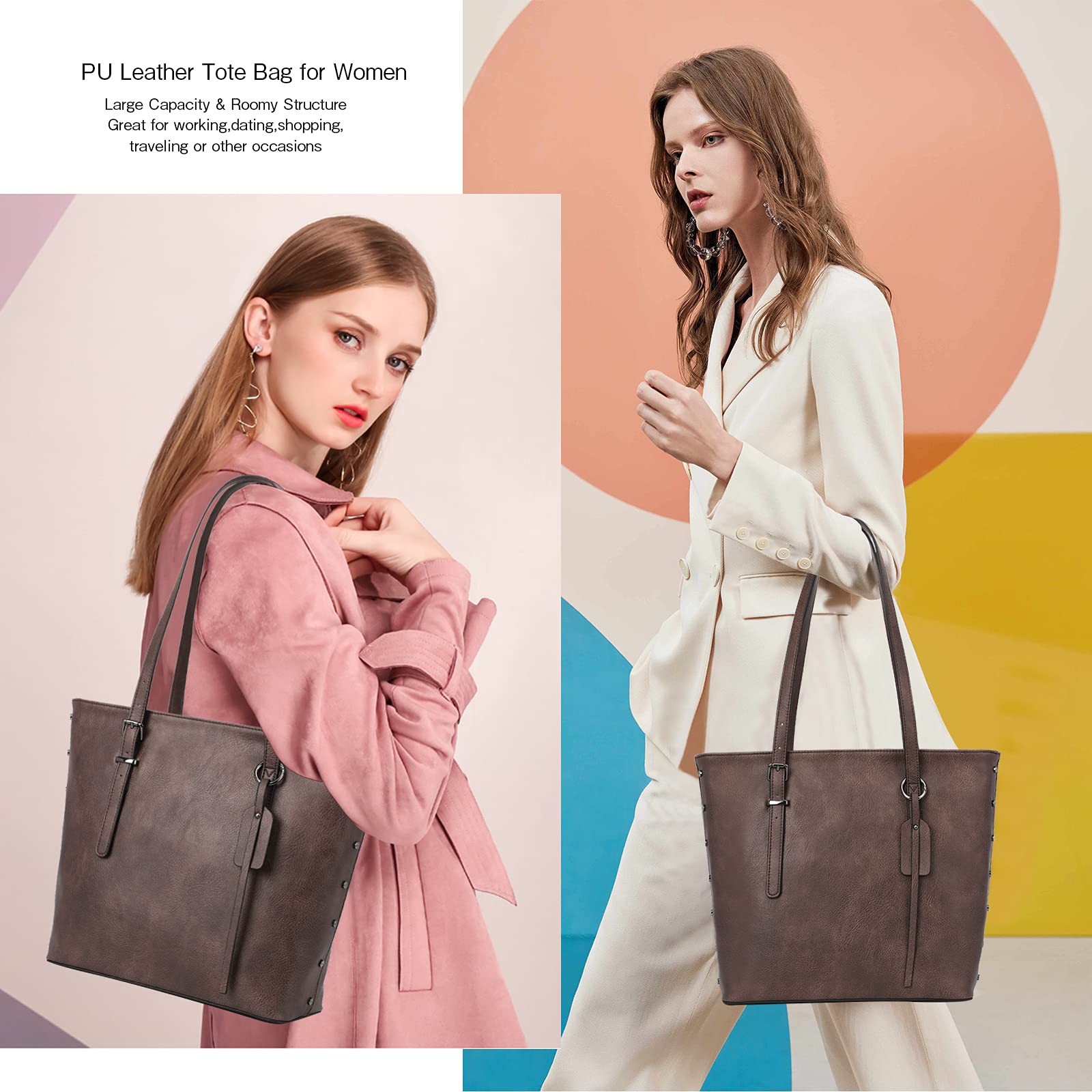 Handbag for Women Tote Bag PU Leather Large Shoulder Bag Top Handle Satchel Purses 2Pcs Set