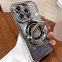 Luxury Wireless Charging Jewelled Case for iPhone 11 12 13 14 15 Pro Max Plus Glitter Magnetic Ring Bracket Bumper Cover,Silver,for iPhone 13Pro Max