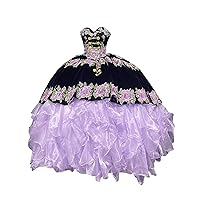 Strapless Satin Ball Gown Lilac Floral Flowers Mexican Quinceanera Prom Dresses Charro 2024 Ruffles Corset