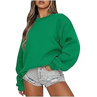 Women Casual Sweatshirts Basic Solid Long Sleeve Fleece Crewneck Loose Drop Shoulder Pullover Tunic Tops Lounge