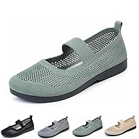 Women's Casual Hollow Out Knitted Mary Jane Flats Shoes,Fashion Comfortable Mesh Walking Beach Shoes Lightweight Breathable Slip-On Shoes