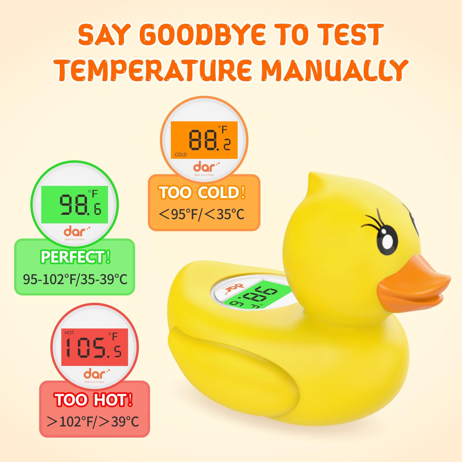 dar darouxiao Baby Bath Thermometer,Water Thermometer with Backlight Display and Temperature Warning,Bathtub Floating Toys Safety for Infant,Toddler,New Born Bath Essentials (Duck)