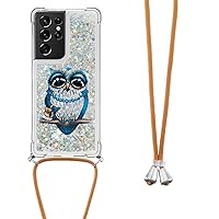 IVY Galaxy S21 Ultra Fashion Quicksand with Reinforced Corner and Drop Protection and Liquid Flow Design for Samsung Galaxy S21 Ultra 5G Case - Owl Lady