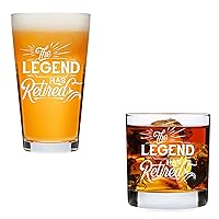 The Legend Has Retired Bundle (set of 2) - 16 oz Beer Pint Glass and 11 oz Whiskey Glass