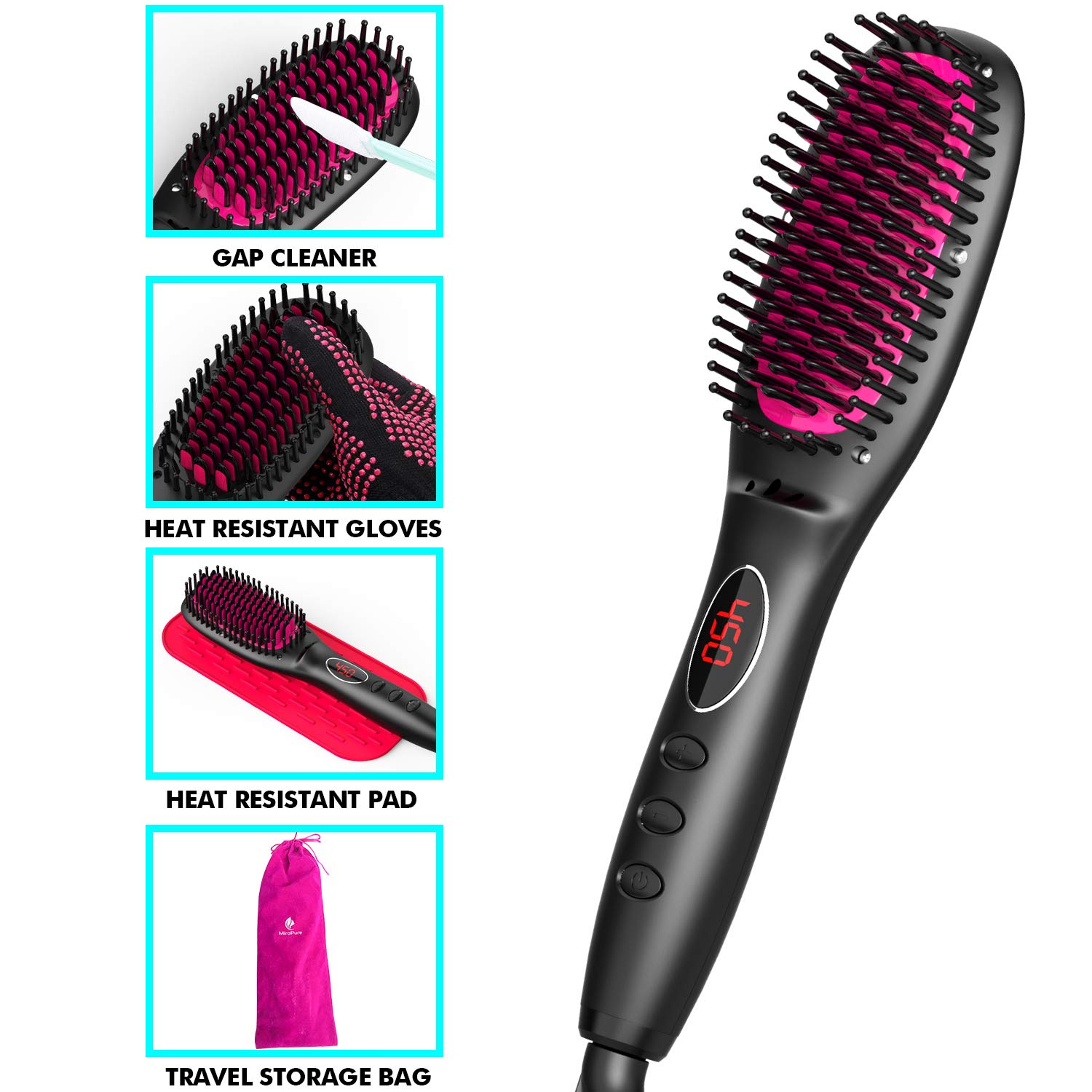 Mua Hair Straightener Brush with Ionic Generator by MiroPure, 30s Fast MCH  Ceramic Even Heating, 11 Temperature Control, Professional for Straightening  or Curling (Black) trên Amazon Mỹ chính hãng 2023 | Giaonhan247