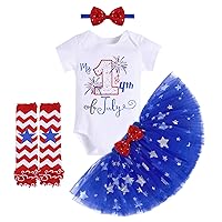 ODASDO Baby Girl My 1st 4th Of July Outfit Romper + Tutu Skirt + Headband + Leg Warmers 4pcs Independence Day Set