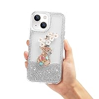 Guppy Compatible with iPhone 14 Clear Case, Cute for Women Girls Bling Diamond Glitter Rhinestone Flower Vase, Bumper Design Silicone Luxury Fashion Protective Transparent 3D Phone Case