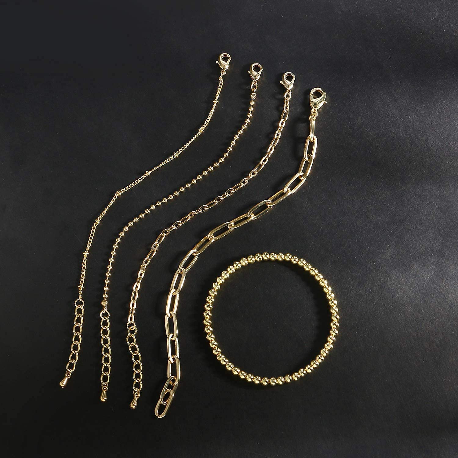 CONRAN KREMIX Gold Chain Bracelet Sets for Women Girls 14K Gold Plated Dainty Link Paperclip Bracelets Stake Adjustable Layered Metal Link Bracelet Set Fashion Jewelry