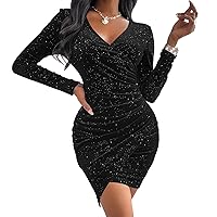 Women's Sexy Mini Dress Velour Long Sleeve Ruffle Bodycon Dress Club Date Night Cocktail Party Dresses