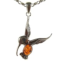 BALTIC AMBER AND STERLING SILVER 925 BIRD PENDANT NECKLACE - 14 16 18 20 22 24 26 28 30 32 34