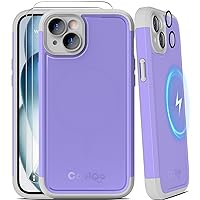 COOLQO Magnetic for iPhone 15 Case, [6 in 1], 2X [ Screen Protector+Camera Lens Protectors] [15FT Mil-Grade Drop Protection] Shockproof Protective Phone Cover, Purple Gray