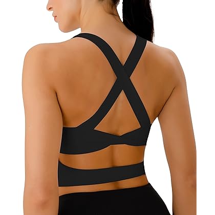 Sports Bras for Women Criss-Cross Back Padded Workout Tank Tops Medium Support Crop Tops for Women